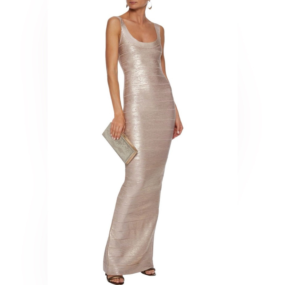 Herve Leger Rose Gold Round Neck Gown Size
Large